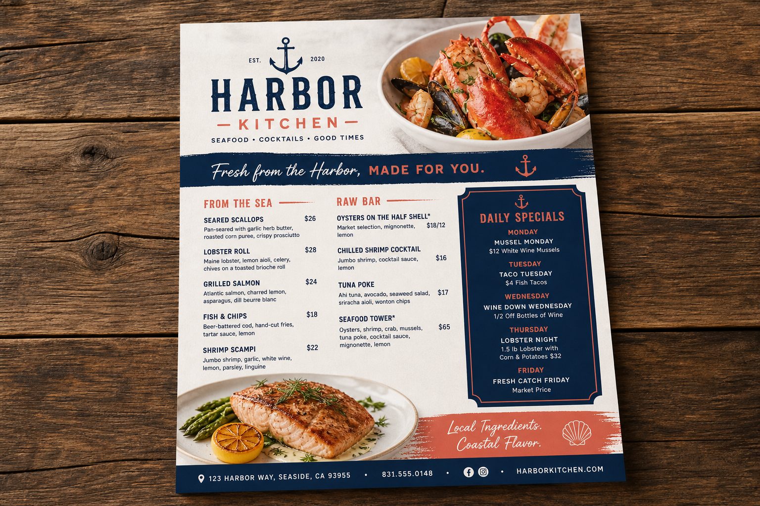 Harbor Kitchen restaurant menu flyer