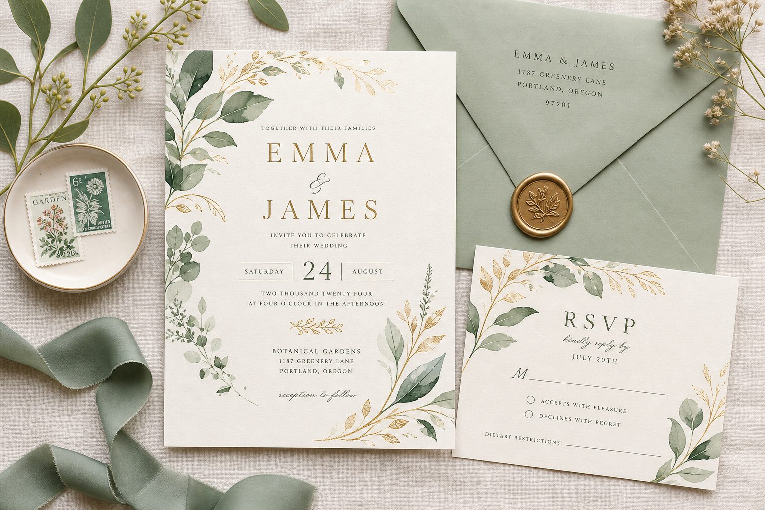 Emma and James wedding invitation suite