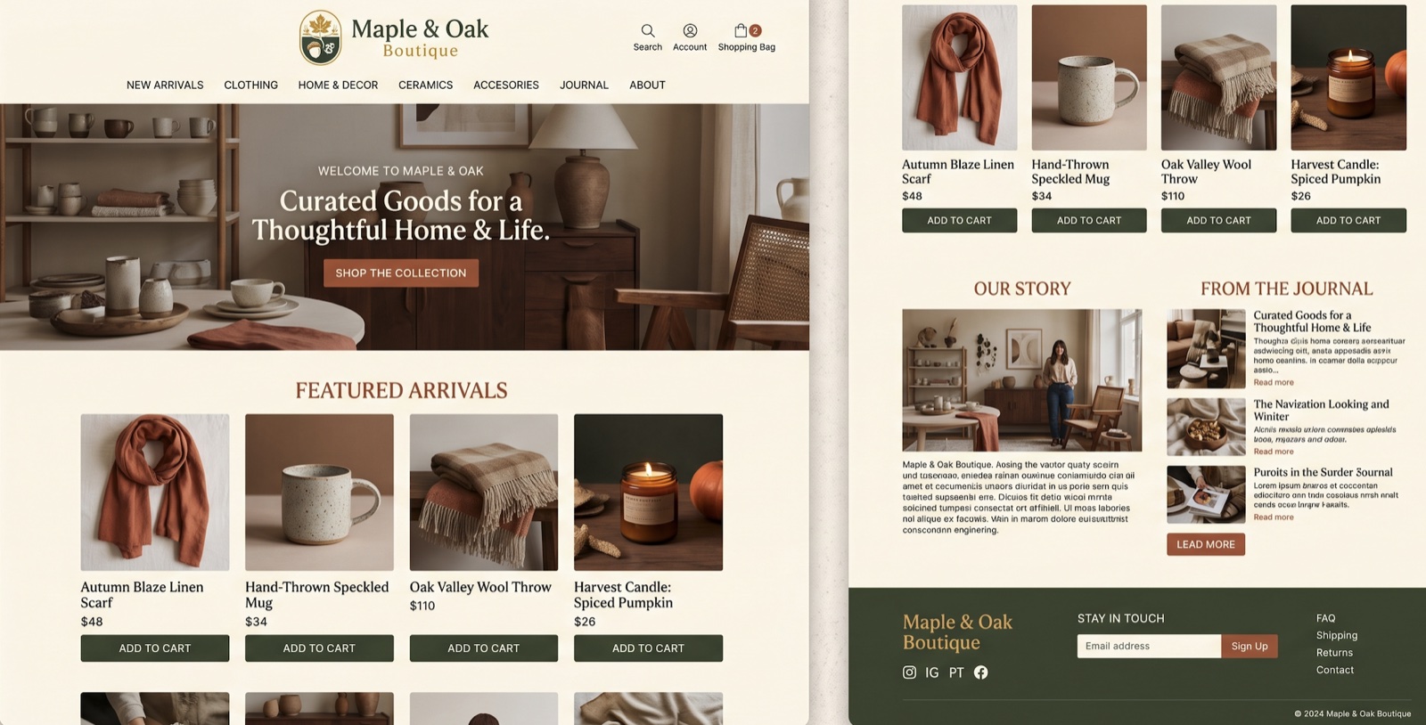 Maple & Oak Boutique website design