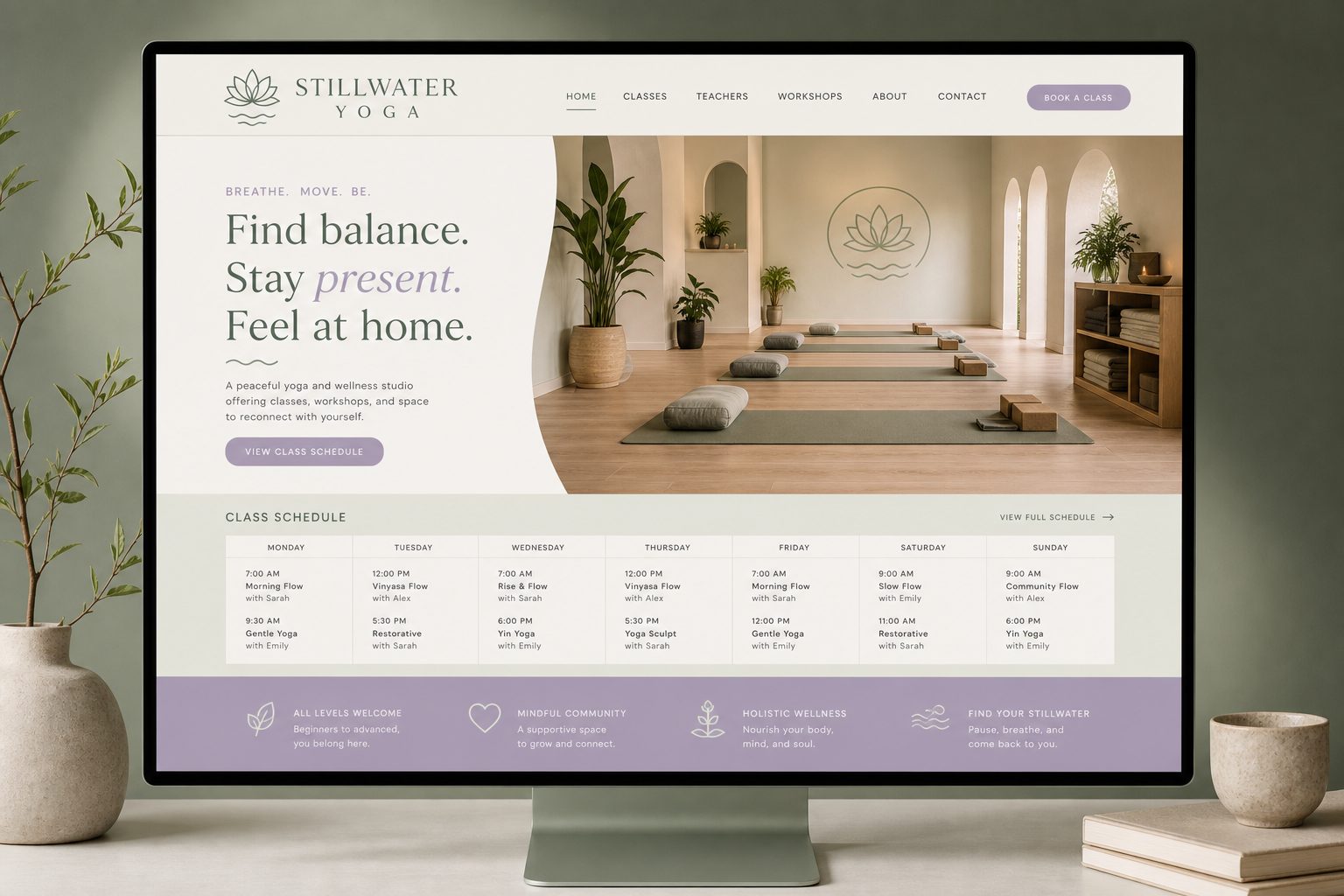 Stillwater Yoga wellness studio website